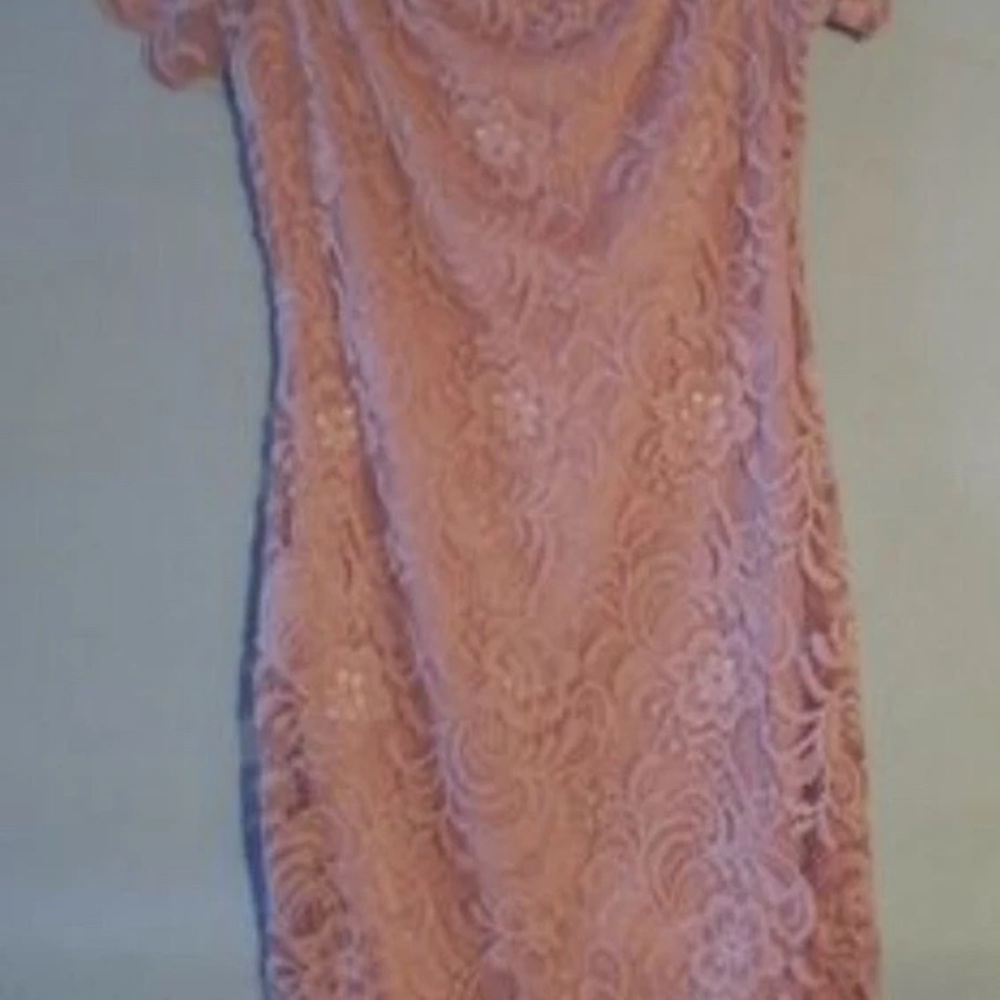 Rue 21 Jrs Med Lined Lace Mauve Pink Off Shoulder Bodycon Dress Stretch NWT